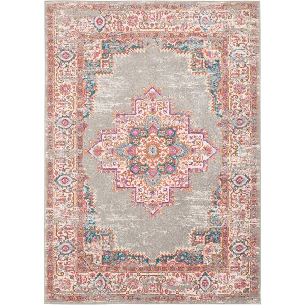 Homeroots 5 x 7 ft. Gray & Gold Medallion Area Rug 385268 - main